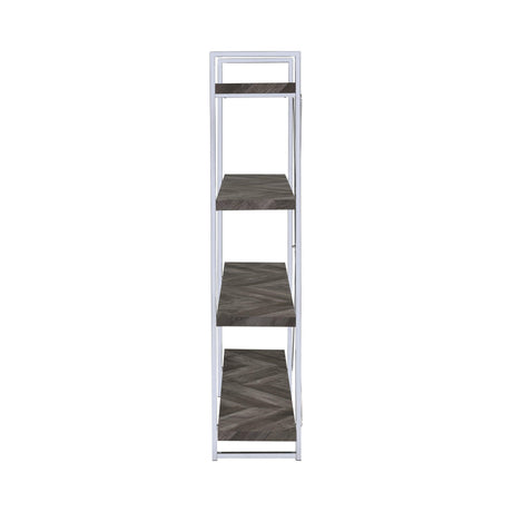 Grimma 4-Shelf Bookcase Rustic Grey Herringbone - Ella Furniture