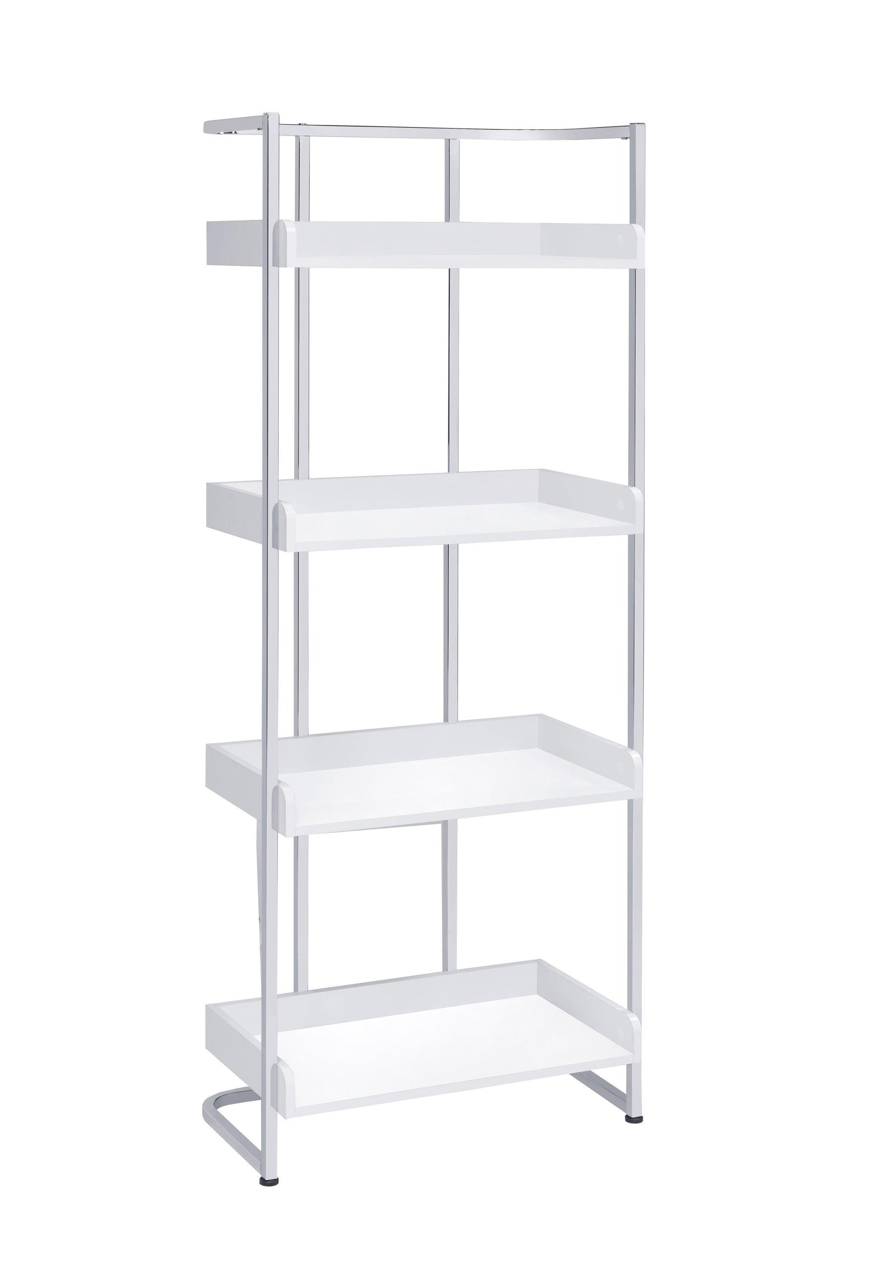 Ember 4-Shelf Bookcase White High Gloss And Chrome - Ella Furniture