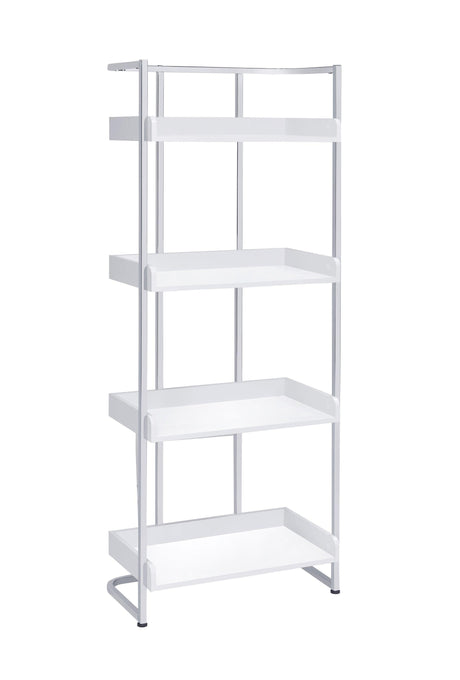Ember 4-Shelf Bookcase White High Gloss And Chrome - Ella Furniture