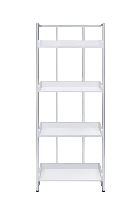 Ember 4-Shelf Bookcase White High Gloss And Chrome - Ella Furniture