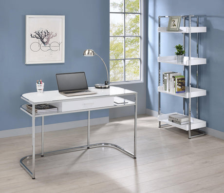 Ember 4-Shelf Bookcase White High Gloss And Chrome - Ella Furniture
