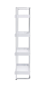 Ember 4-Shelf Bookcase White High Gloss And Chrome - Ella Furniture