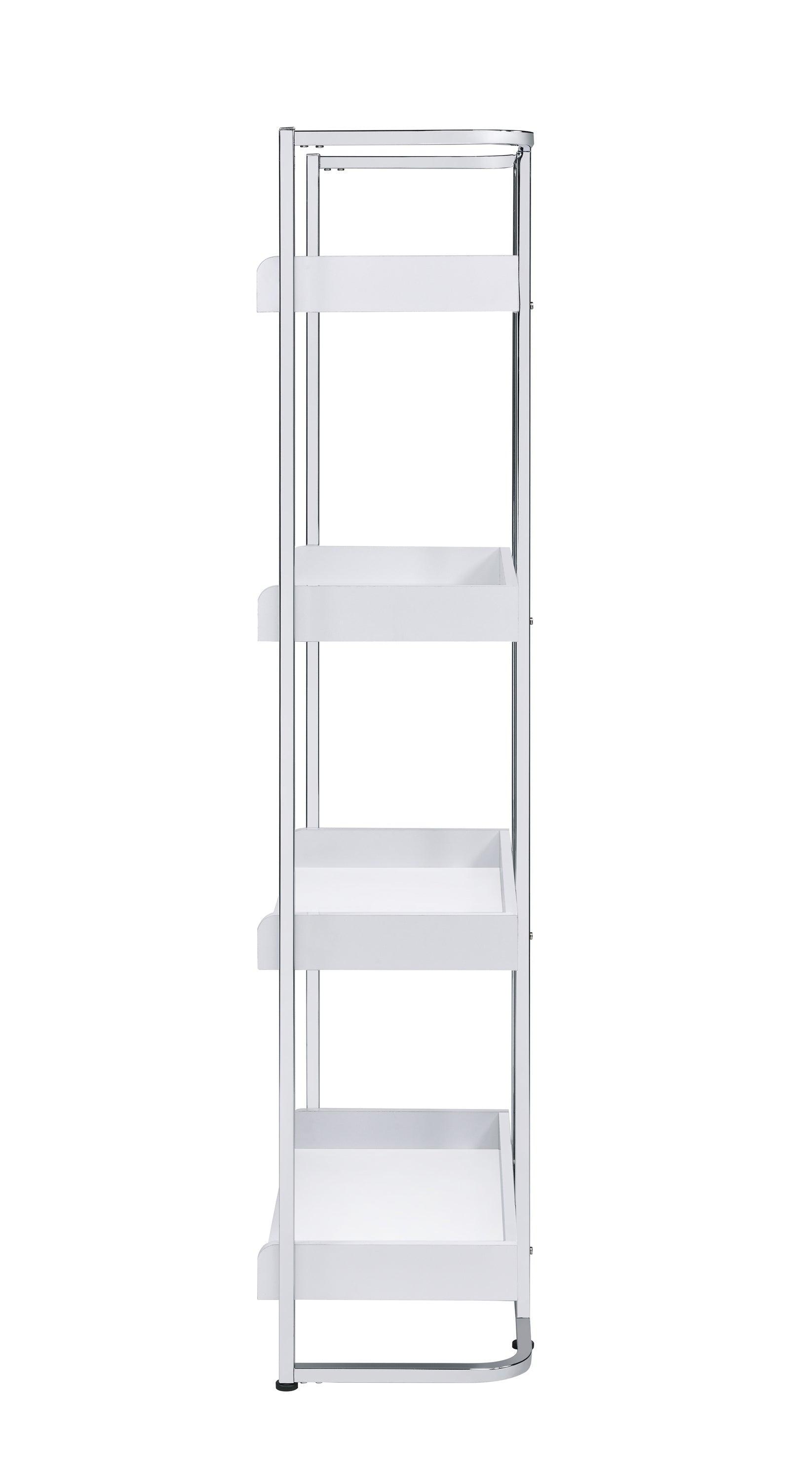 Ember 4-Shelf Bookcase White High Gloss And Chrome - Ella Furniture