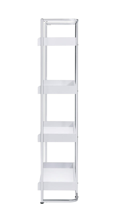 Ember 4-Shelf Bookcase White High Gloss And Chrome - Ella Furniture