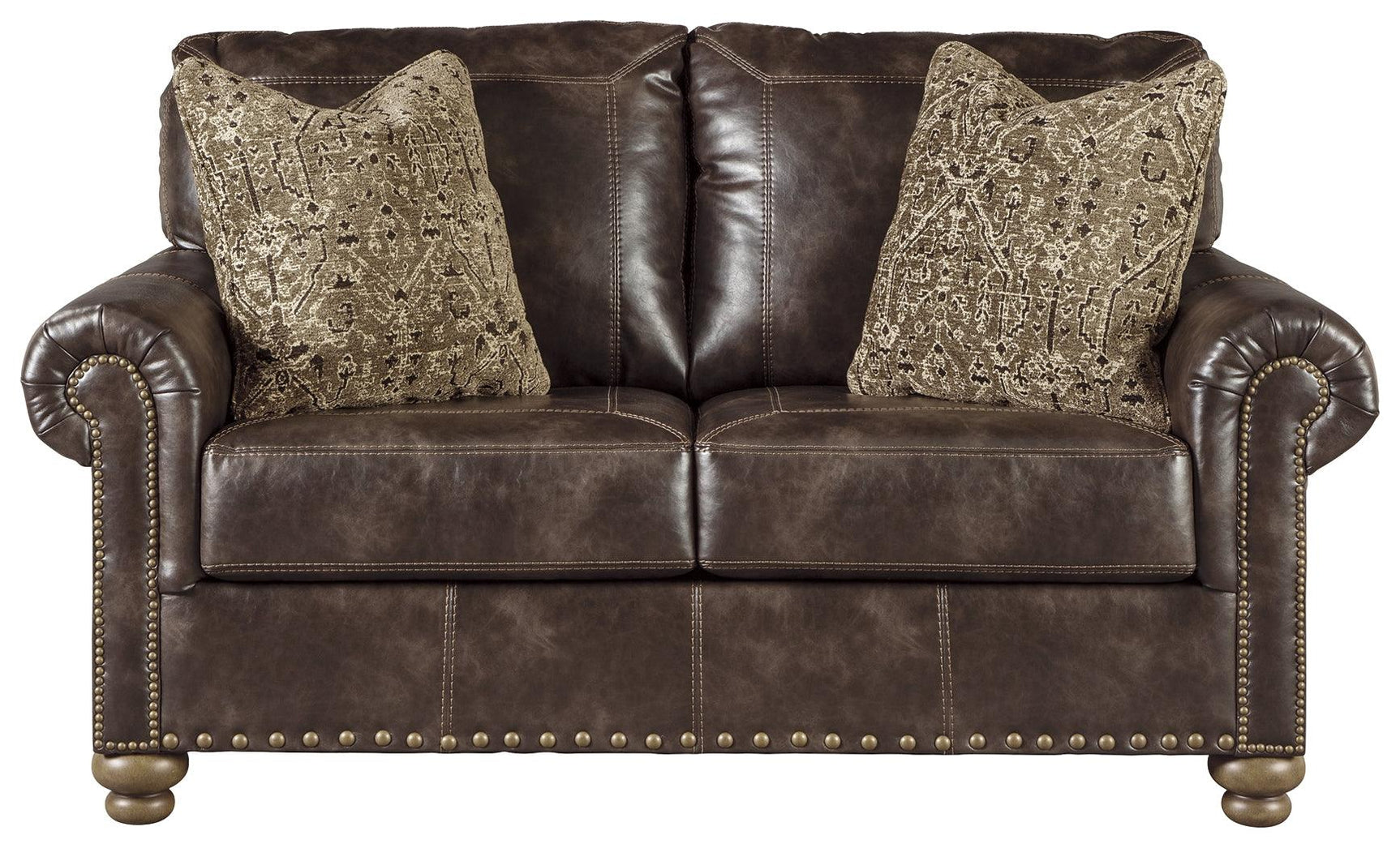 Nicorvo Coffee Faux Leather Loveseat - Ella Furniture