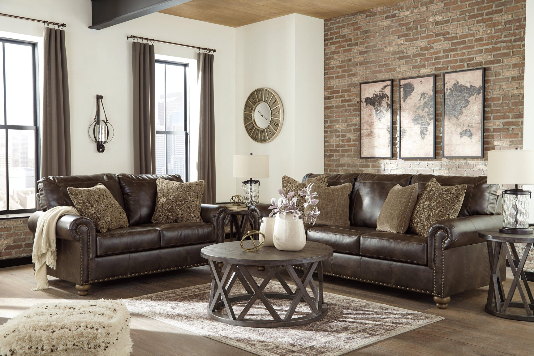 Nicorvo Coffee Faux Leather Sofa - Ella Furniture