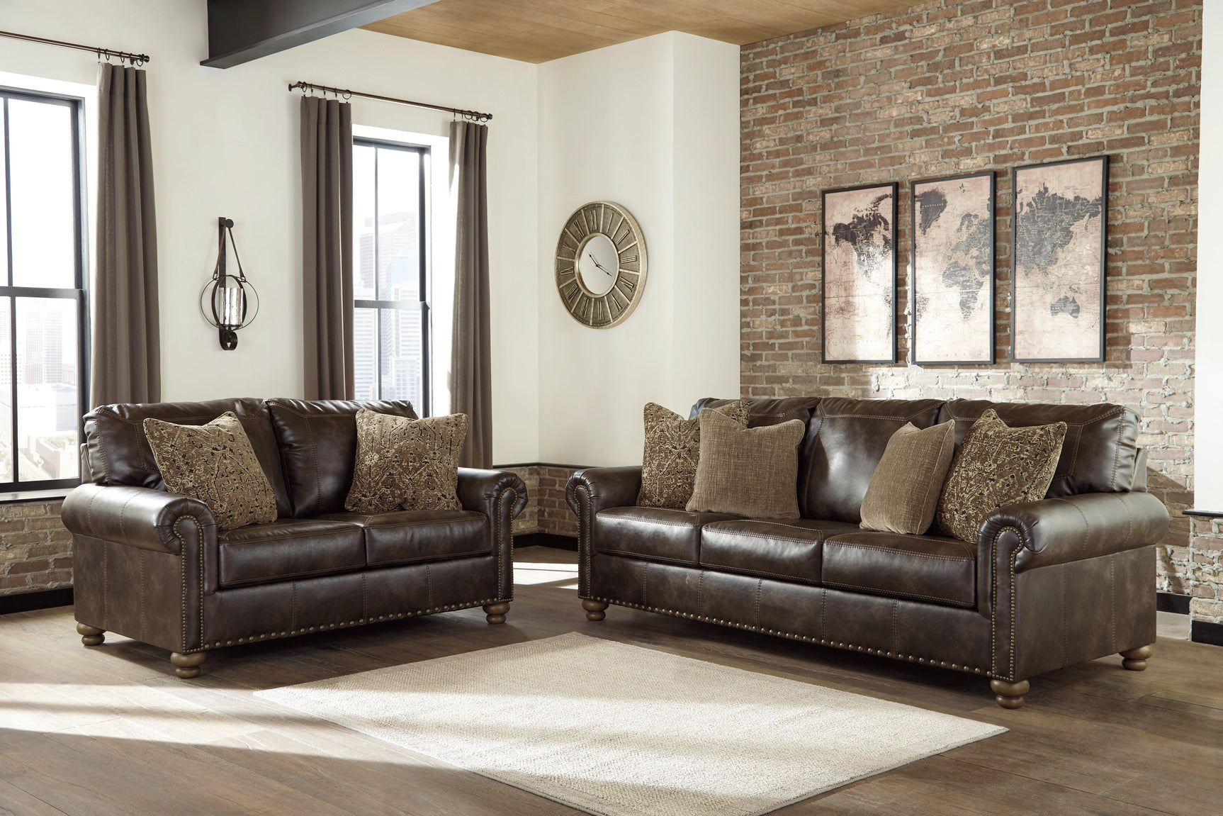 Nicorvo Coffee Faux Leather Loveseat - Ella Furniture