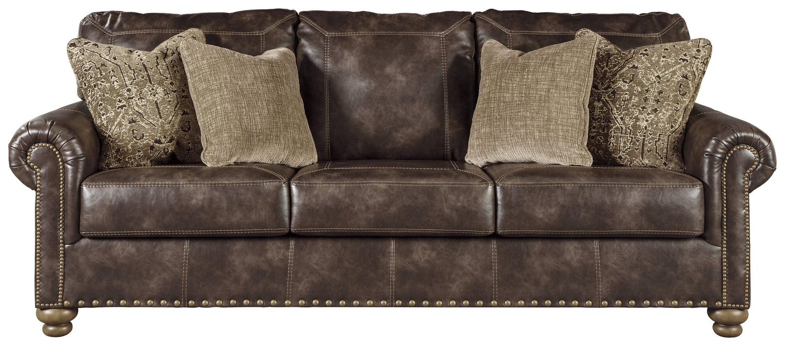 Nicorvo Coffee Faux Leather Sofa - Ella Furniture