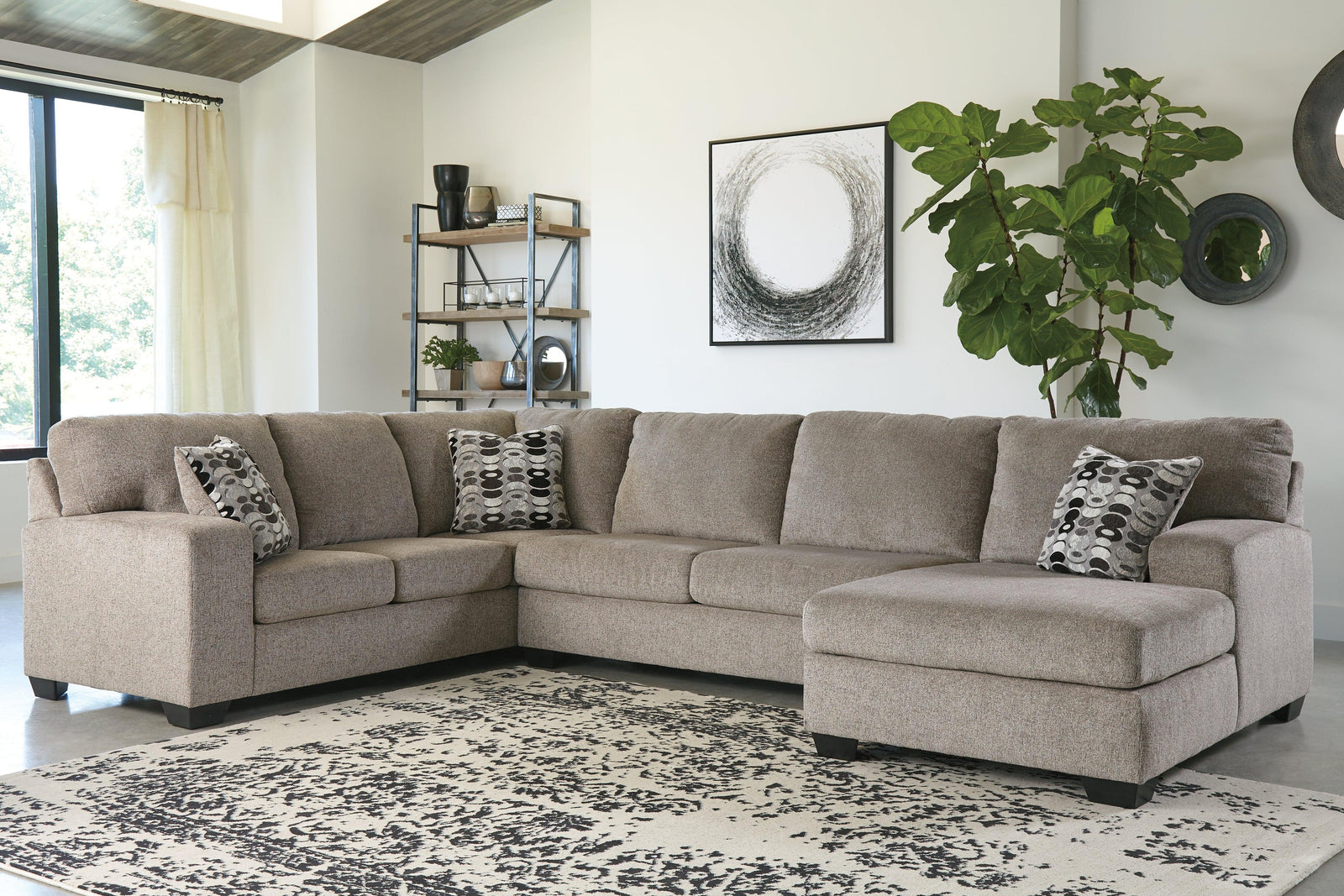 Ballinasloe Platinum Chenille 3-Piece Sectional With Chaise - Ella Furniture