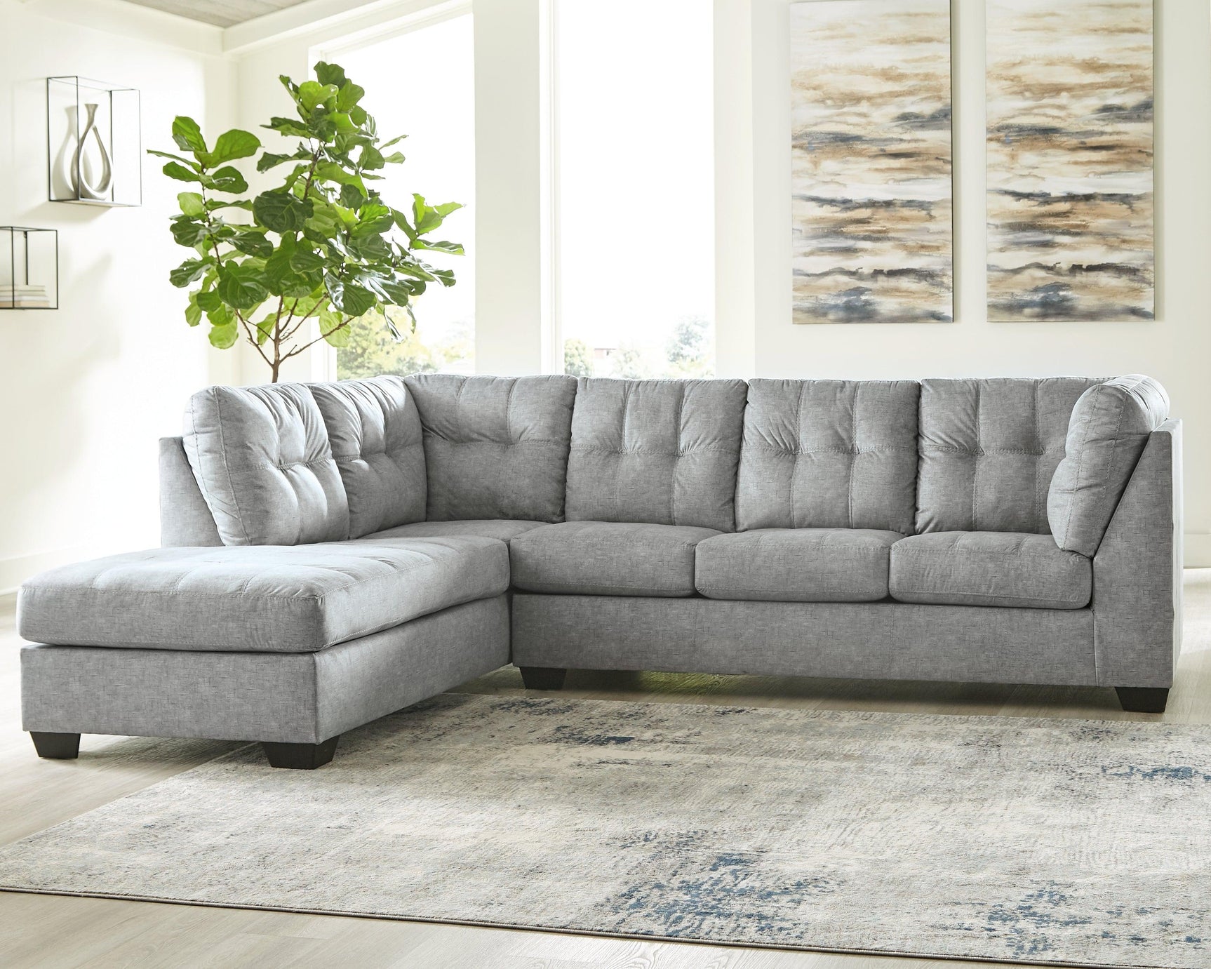 Falkirk Steel 2-Piece Sectional With Ottoman - Ella Furniture