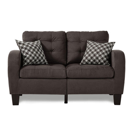 Sinclair Chocolate Solid Wood And Plywood Textured Fabric Upholstered Tufted Loveseat - Ella Furniture