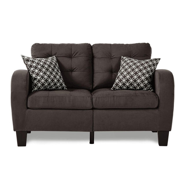 Sinclair Chocolate Solid Wood And Plywood Textured Fabric Upholstered Tufted Loveseat - Ella Furniture