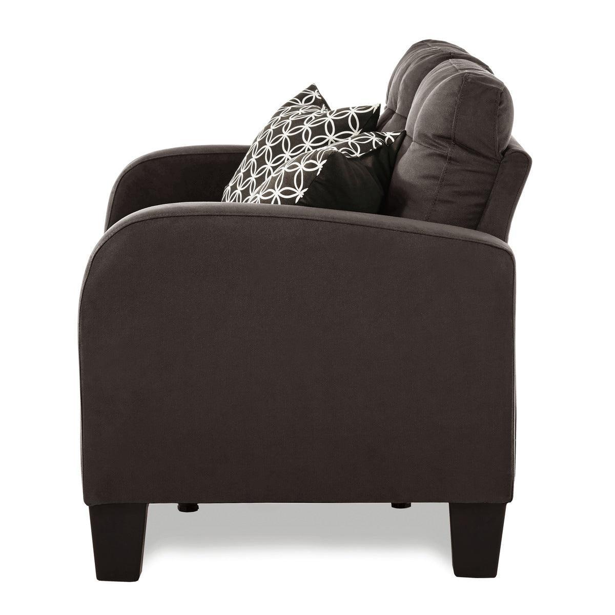Sinclair Chocolate Solid Wood And Plywood Textured Fabric Upholstered Tufted Loveseat - Ella Furniture