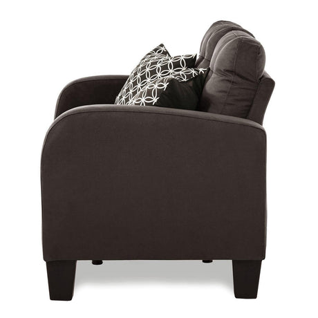 Sinclair Chocolate Solid Wood And Plywood Textured Fabric Upholstered Tufted Loveseat - Ella Furniture