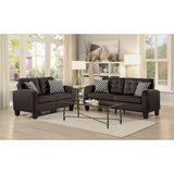 Sinclair Chocolate Solid Wood And Plywood Textured Fabric Upholstered Tufted Loveseat - Ella Furniture