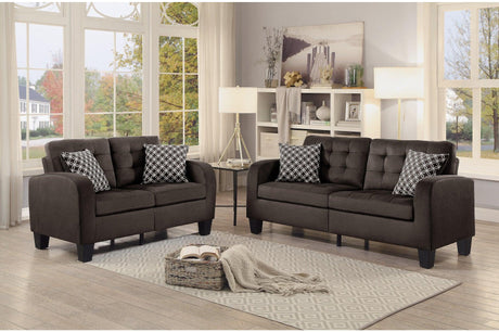 Sinclair Chocolate Solid Wood And Plywood Textured Fabric Upholstery Tufted Sofa And Love Seat - Ella Furniture
