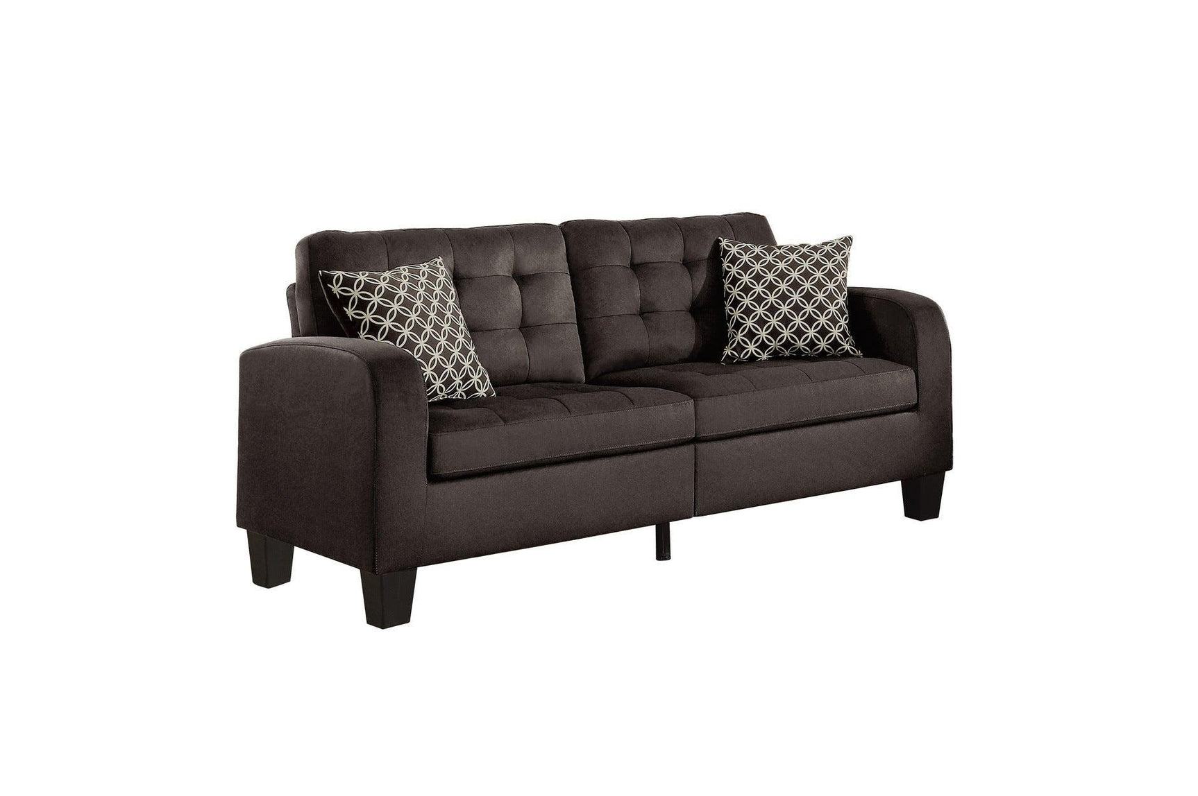 Sinclair Chocolate Solid Wood And Plywood Textured Fabric Upholstery Tufted Sofa And Love Seat - Ella Furniture