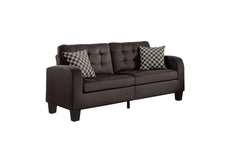 Sinclair Chocolate Solid Wood And Plywood Textured Fabric Upholstery Tufted Sofa And Love Seat - Ella Furniture