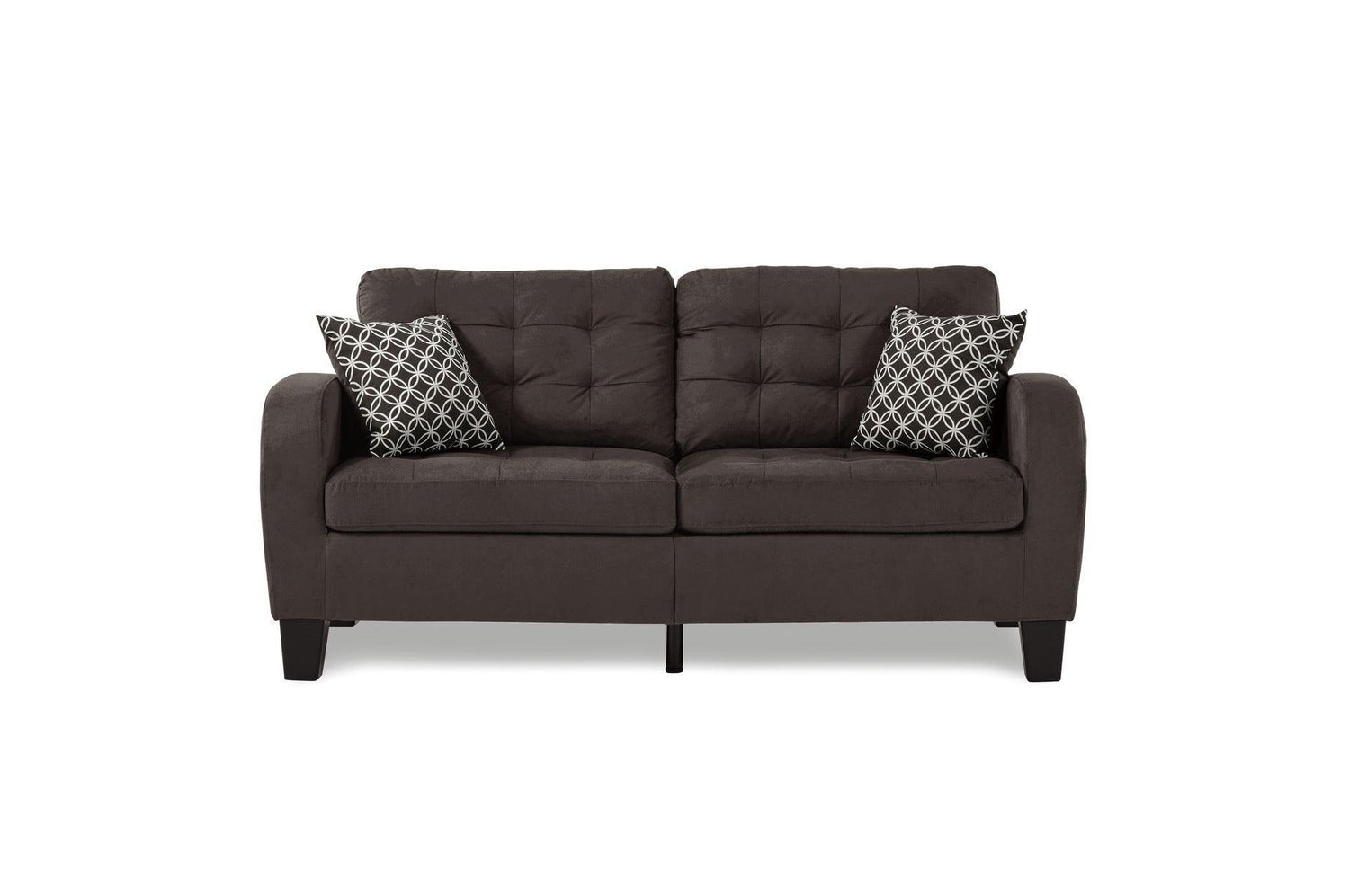 Sinclair Chocolate Solid Wood And Plywood Textured Fabric Upholstery Tufted Sofa And Love Seat - Ella Furniture