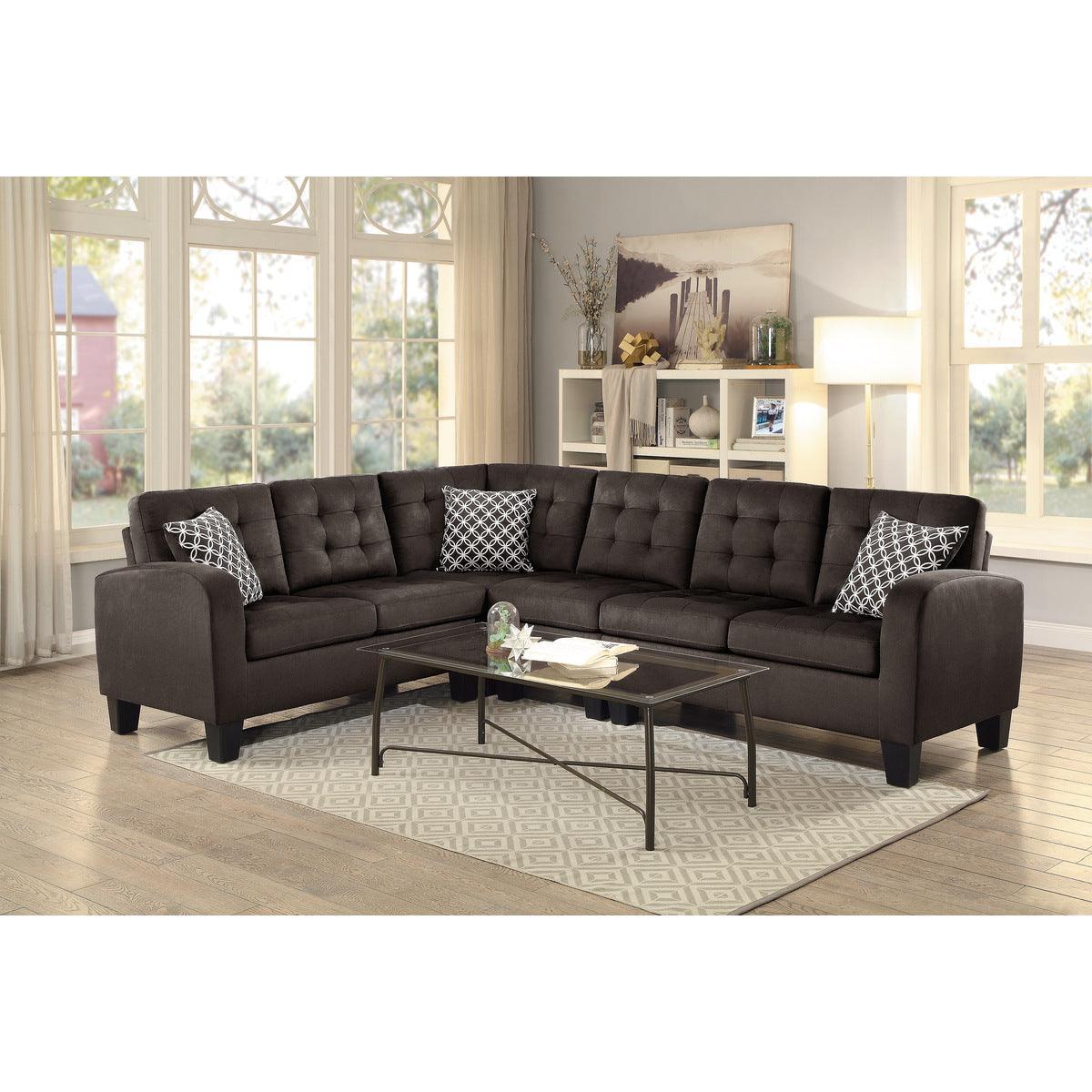 Sinclair Chocolate Solid Wood And Plywood Textured Fabric Upholstery 2-Piece Reversible Sectional - Ella Furniture