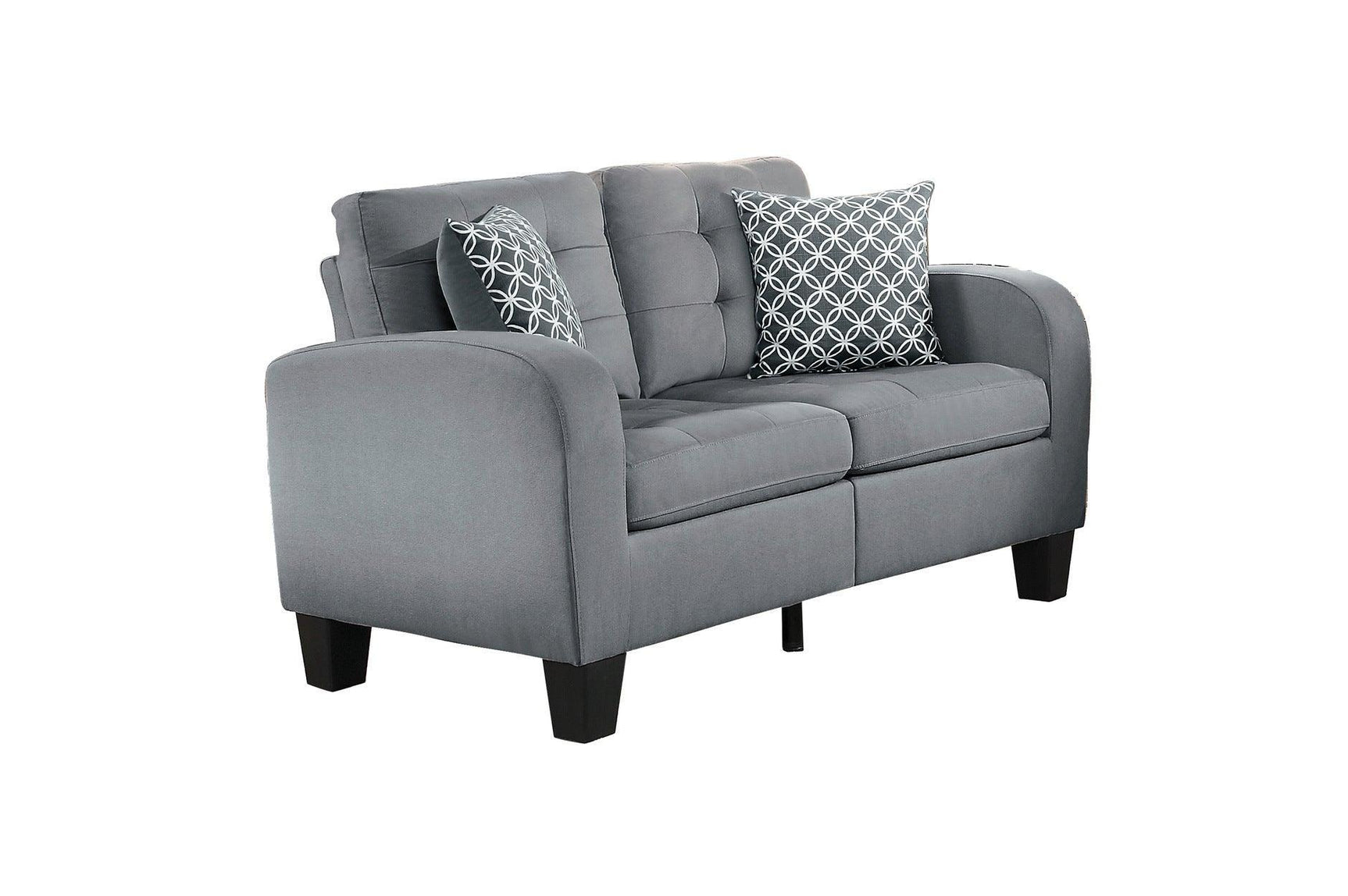Sinclair Gray Solid Wood And Plywood Textured Fabric Upholstery Tufted Sofa And Love Seat - Ella Furniture