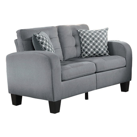 Sinclair Gray Solid Wood And Plywood Textured Fabric Upholstered Tufted Loveseat - Ella Furniture
