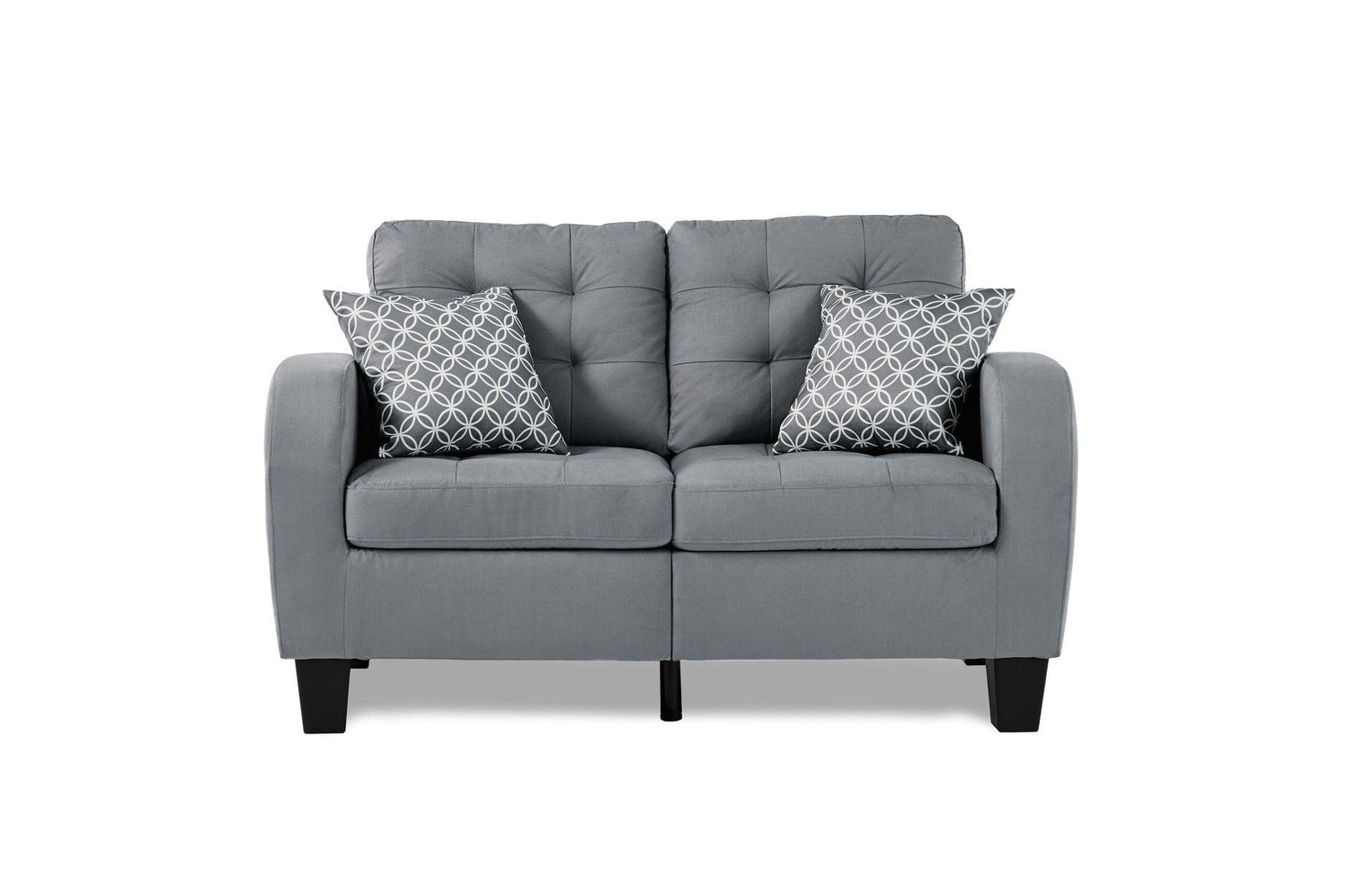 Sinclair Gray Solid Wood And Plywood Textured Fabric Upholstery Tufted Sofa And Love Seat - Ella Furniture