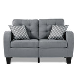 Sinclair Gray Solid Wood And Plywood Textured Fabric Upholstered Tufted Loveseat - Ella Furniture