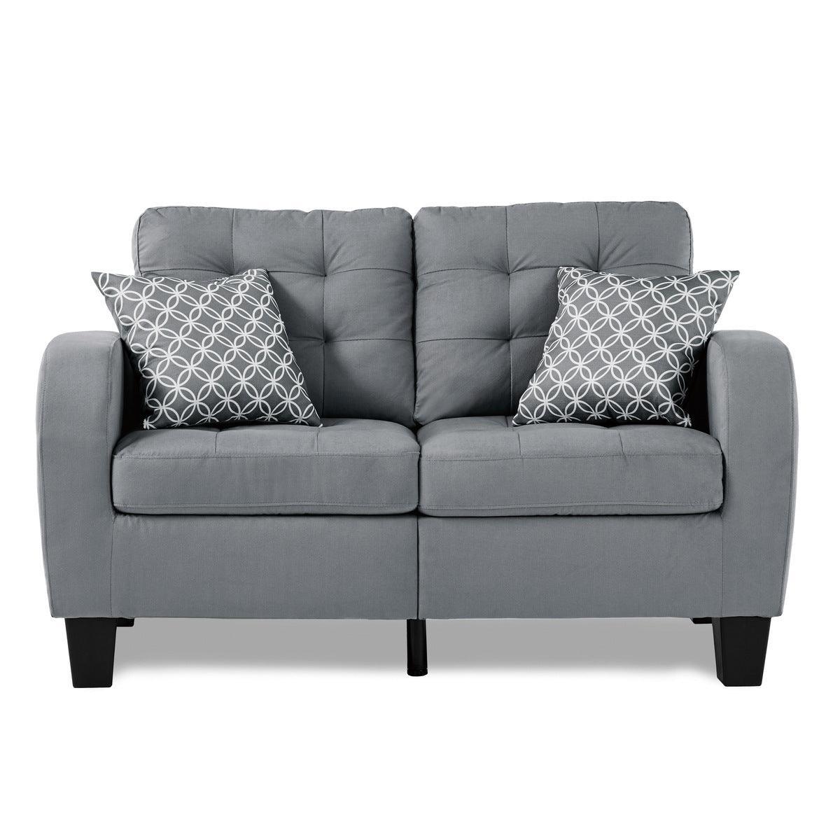 Sinclair Gray Solid Wood And Plywood Textured Fabric Upholstered Tufted Loveseat - Ella Furniture