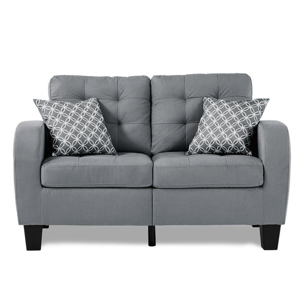 Sinclair Gray Solid Wood And Plywood Textured Fabric Upholstered Tufted Loveseat - Ella Furniture