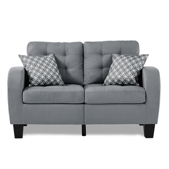 Sinclair Gray Solid Wood And Plywood Textured Fabric Upholstered Tufted Loveseat - Ella Furniture