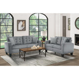 Sinclair Gray Solid Wood And Plywood Textured Fabric Upholstered Tufted Loveseat - Ella Furniture