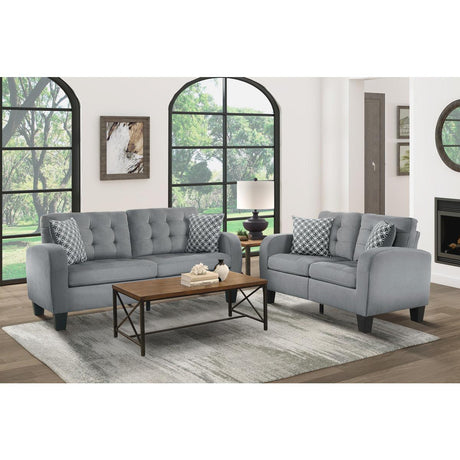 Sinclair Gray Solid Wood And Plywood Textured Fabric Upholstered Tufted Loveseat - Ella Furniture