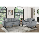 Sinclair Gray Solid Wood And Plywood Textured Fabric Upholstered Tufted Loveseat - Ella Furniture