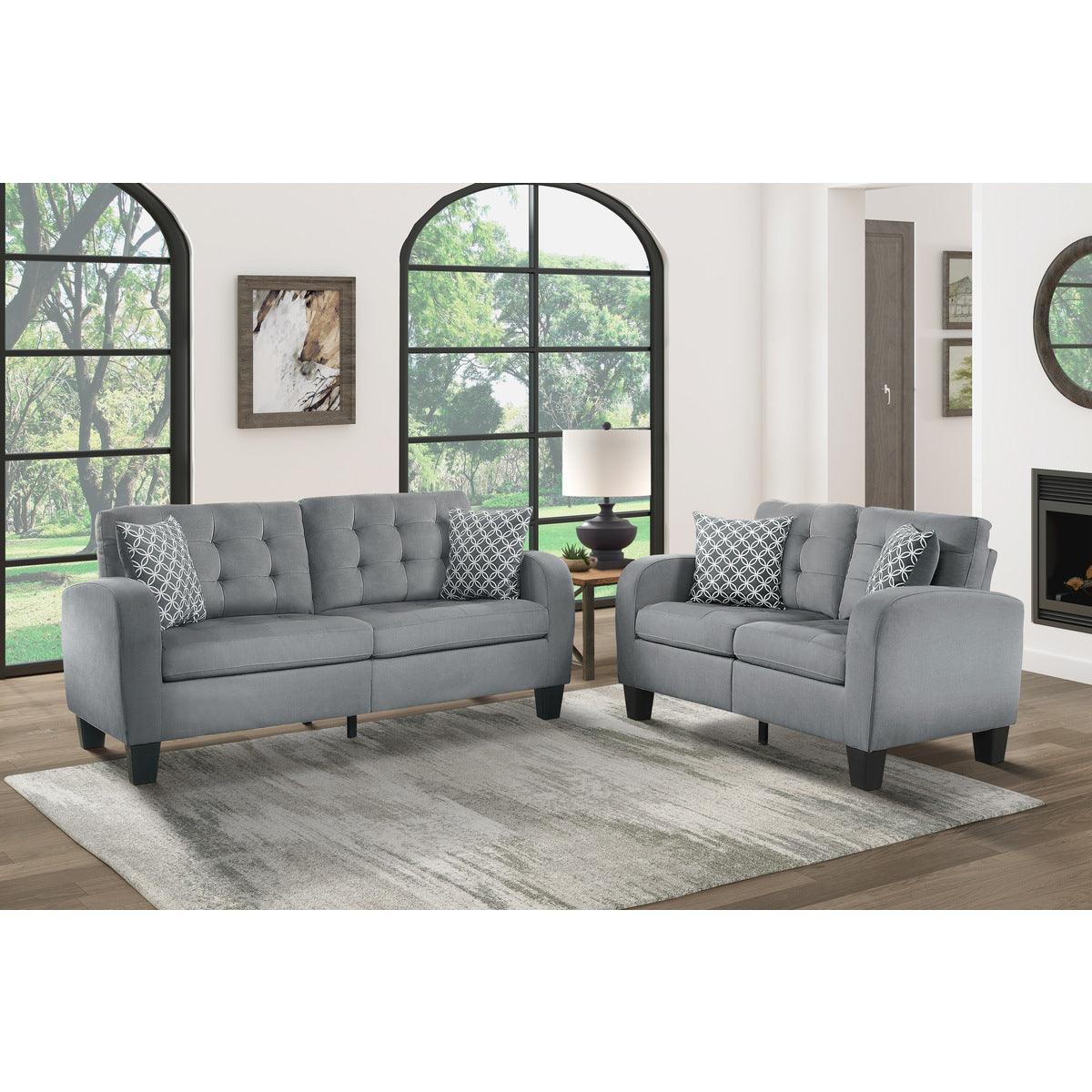 Sinclair Gray Solid Wood And Plywood Textured Fabric Upholstered Tufted Loveseat - Ella Furniture
