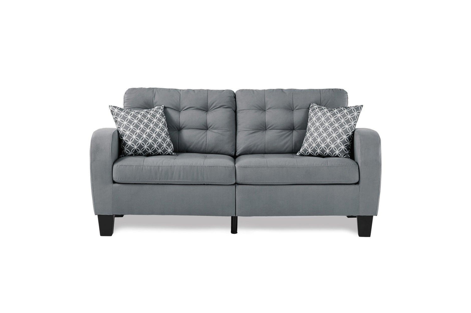 Sinclair Gray Solid Wood And Plywood Textured Fabric Upholstery Tufted Sofa And Love Seat - Ella Furniture