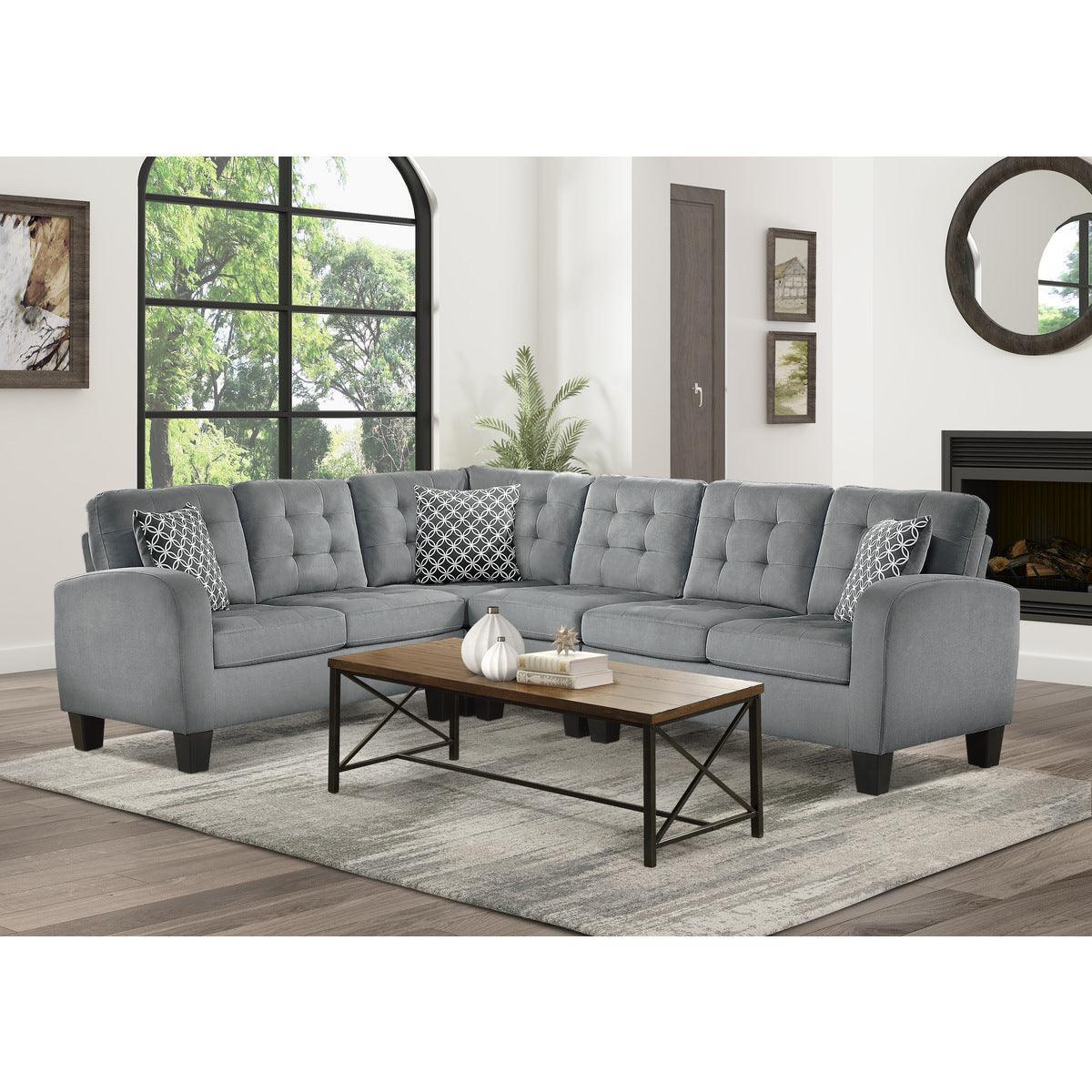Sinclair Gray Solid Wood And Plywood Textured Fabric Upholstery 2-Piece Reversible Sectional - Ella Furniture