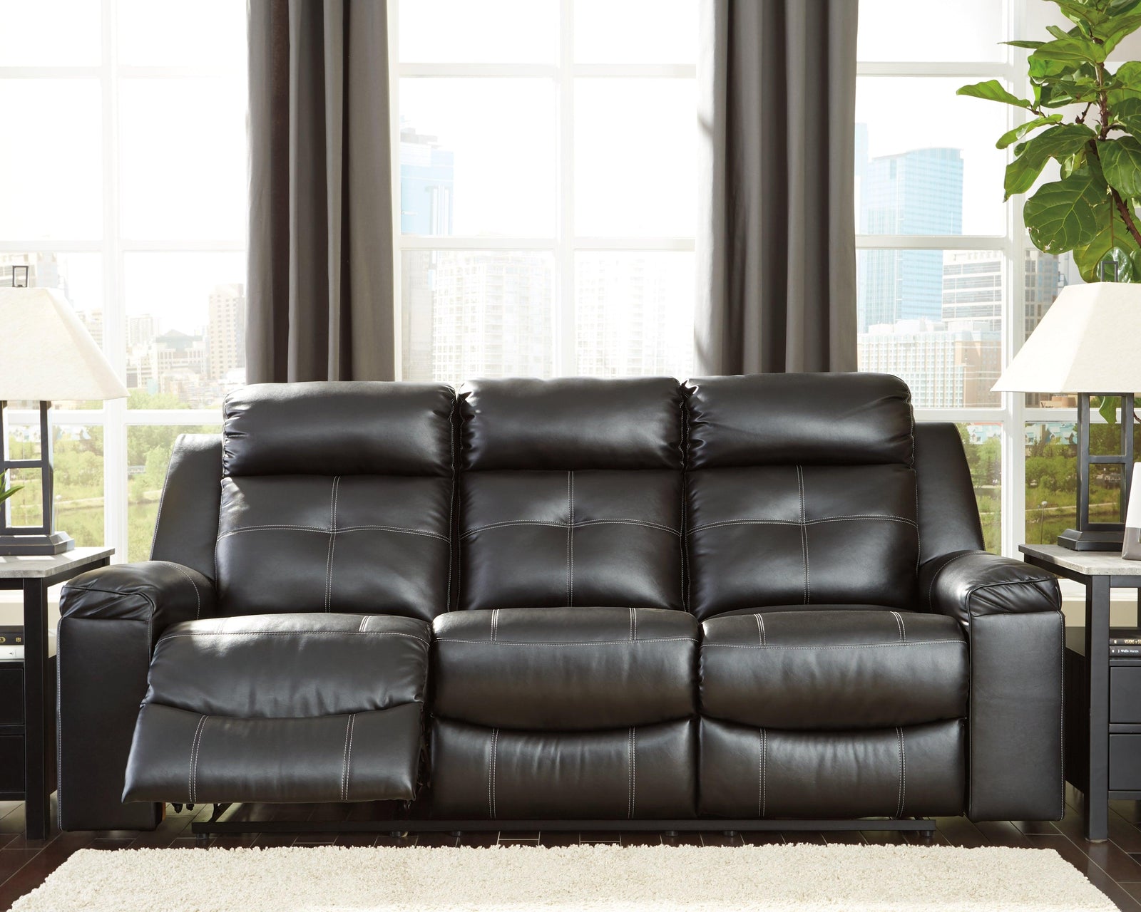 Kempten Black Faux Leather Reclining Sofa