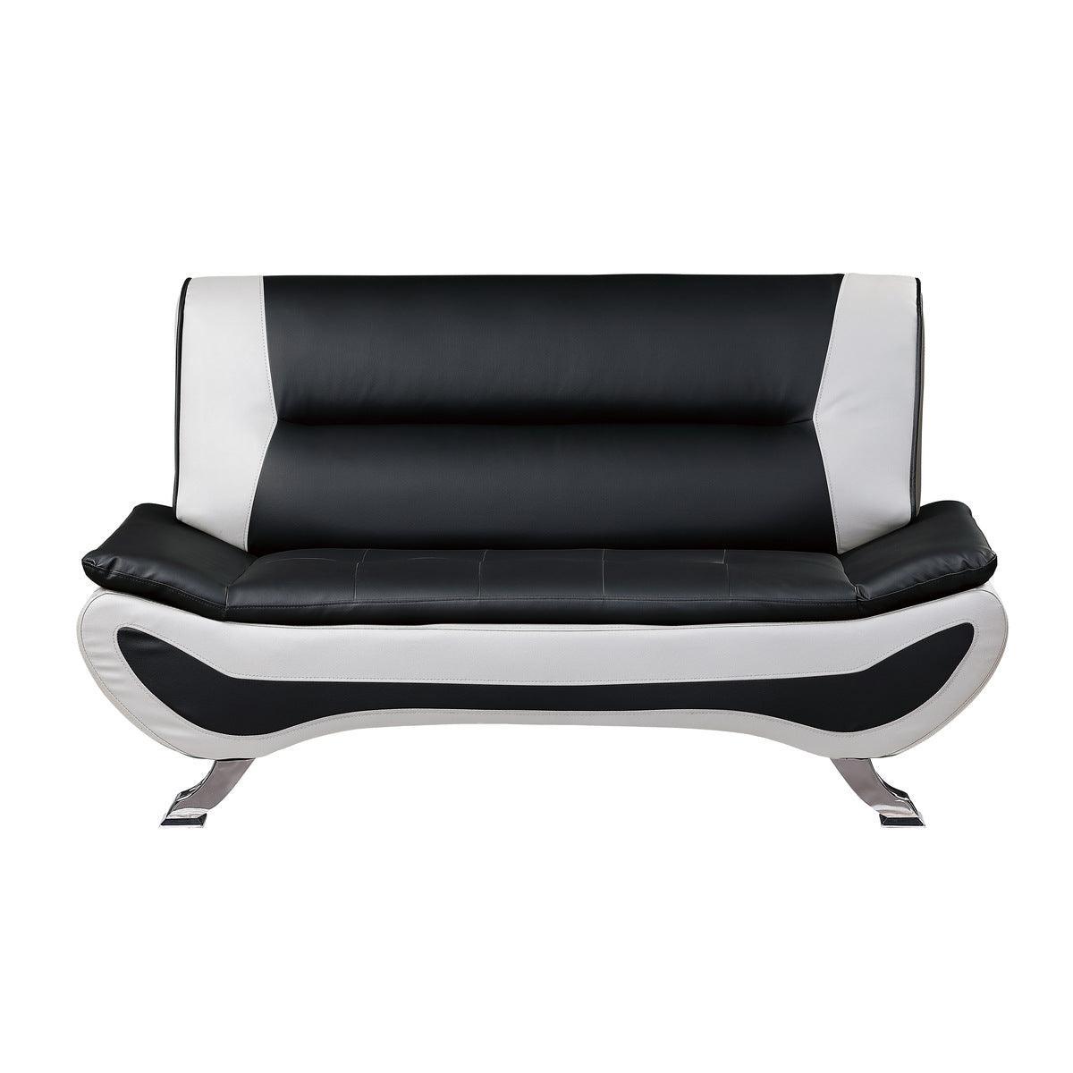Veloce Black And White Contemporary Solid Wood And Plywood Faux Leather Upholstery Love Seat - Ella Furniture