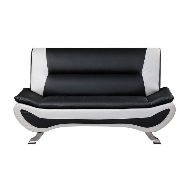 Veloce Black And White Contemporary Solid Wood And Plywood Faux Leather Upholstery Love Seat - Ella Furniture