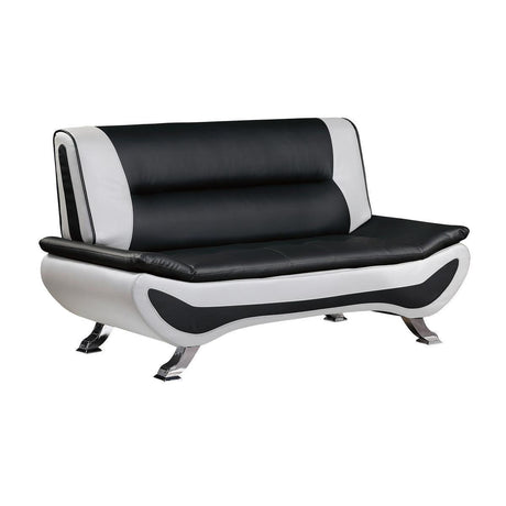 Veloce Black And White Contemporary Solid Wood And Plywood Faux Leather Upholstery Love Seat - Ella Furniture