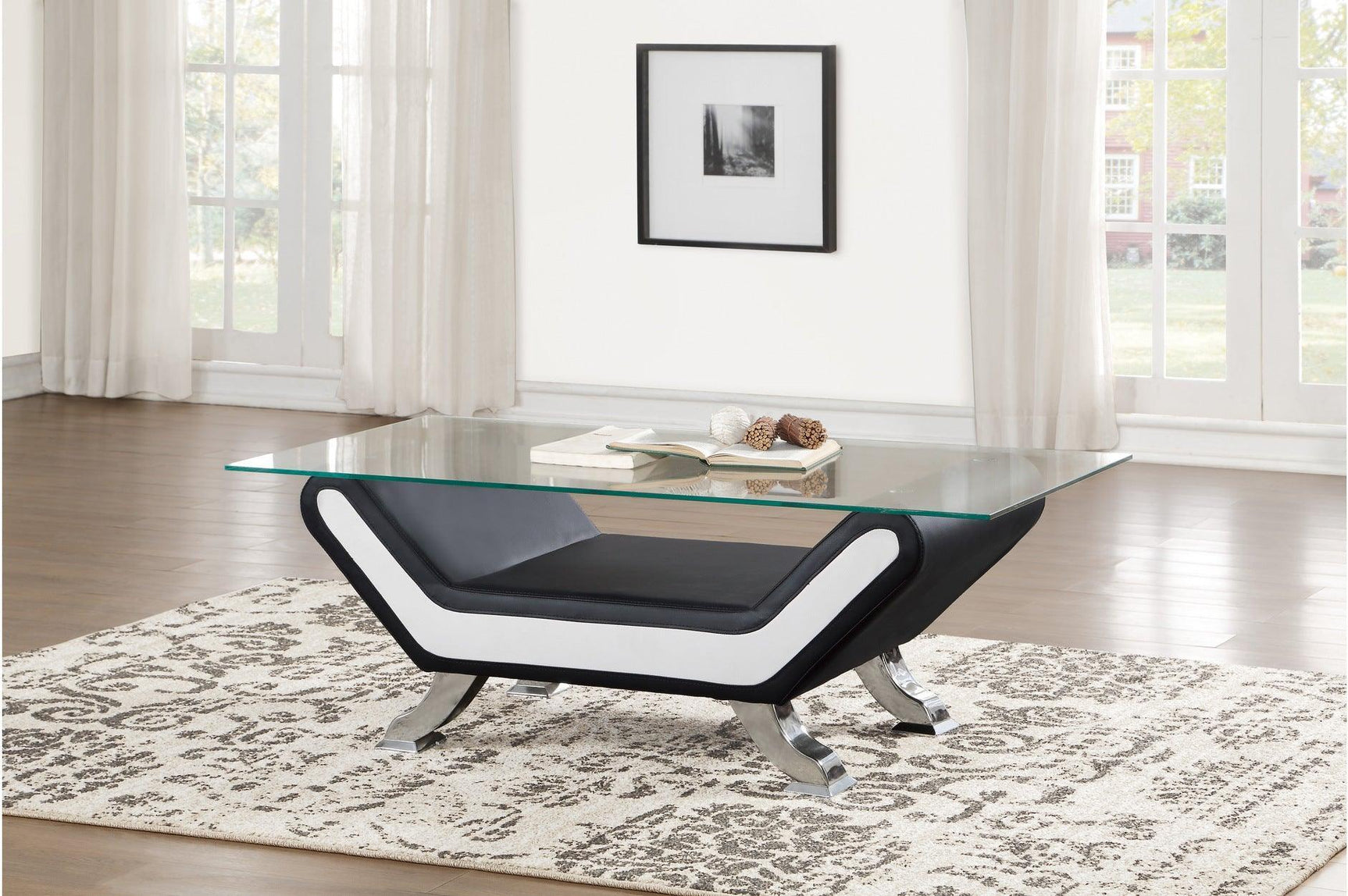 Veloce Black And White Modern Contemporary Faux Leather Upholstered Tufted 2Pc Set: Sofa, Love - Ella Furniture