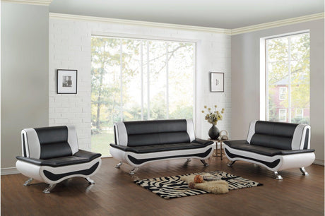 Veloce Black And White Modern Contemporary Faux Leather Upholstered Tufted 2Pc Set: Sofa, Love - Ella Furniture