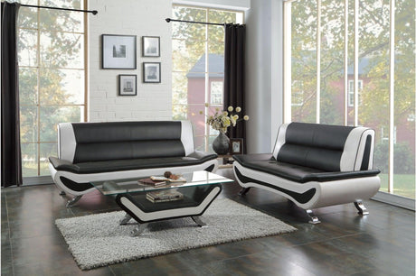 Veloce Black And White Modern Contemporary Faux Leather Upholstered Tufted 2Pc Set: Sofa, Love - Ella Furniture