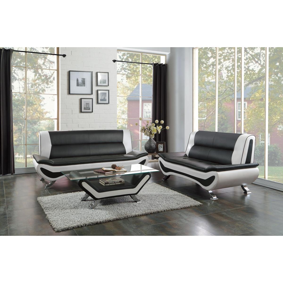 Veloce Black And White Contemporary Solid Wood And Plywood Faux Leather Polyester Upholstery Sofa - Ella Furniture