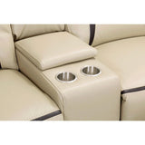 Amite Beige Solid Wood Premium Faux Leather Upholstery 6-Piece Modular Power Reclining Sectional - Ella Furniture