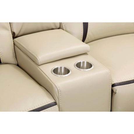 Amite Beige Solid Wood Premium Faux Leather Upholstery 6-Piece Modular Power Reclining Sectional - Ella Furniture