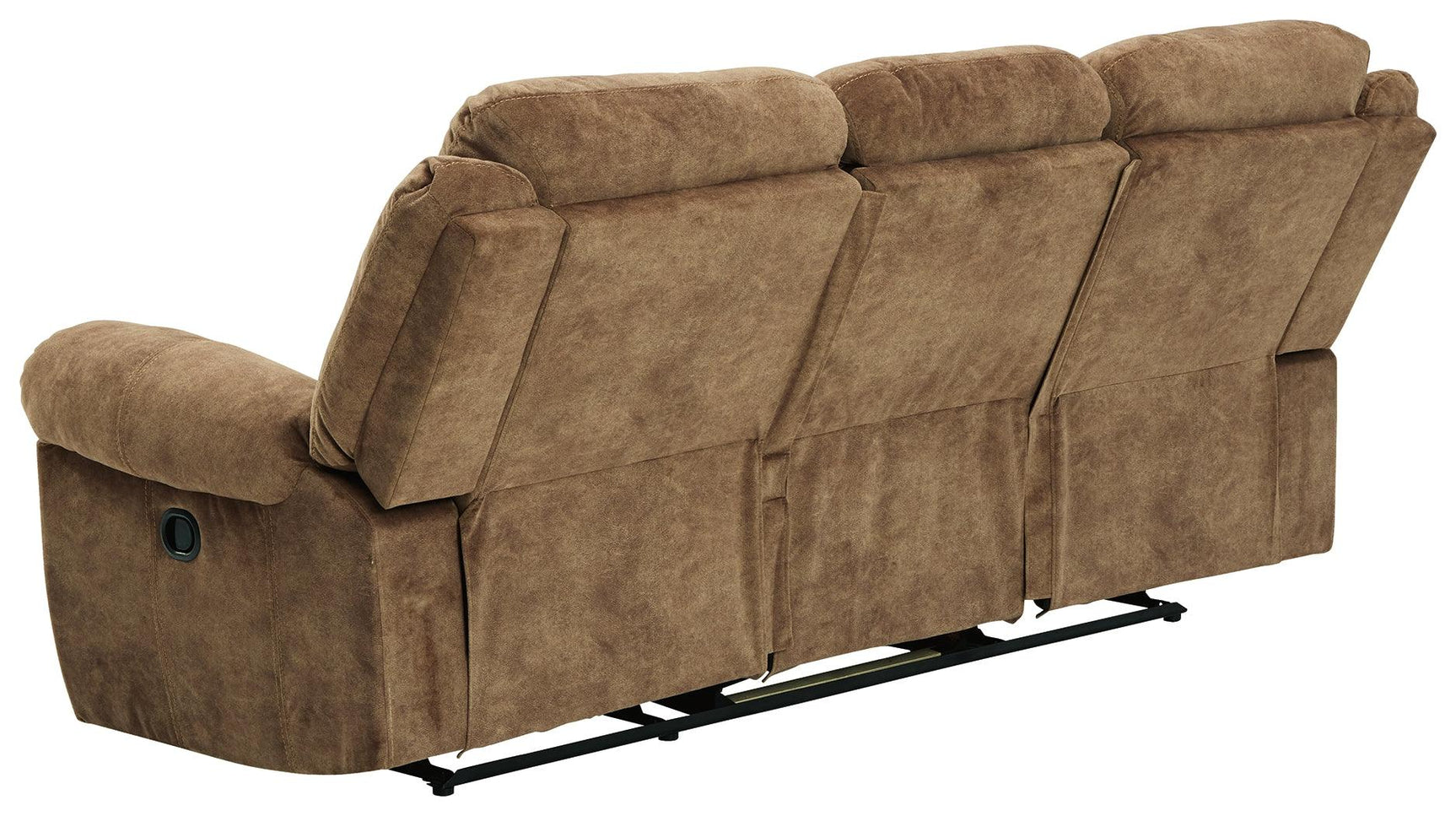 Huddle-up Nutmeg Microfiber Reclining Sofa With Drop Down Table - Ella Furniture