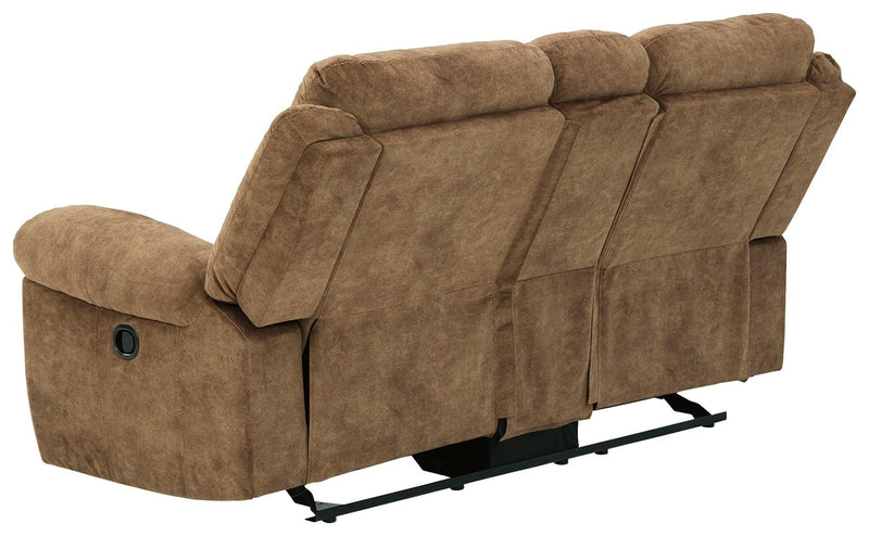 Huddle-up Nutmeg Microfiber Glider Reclining Loveseat With Console