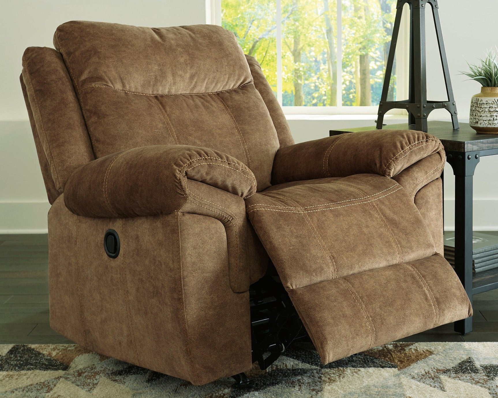 Huddle-up Nutmeg Microfiber Recliner - Ella Furniture